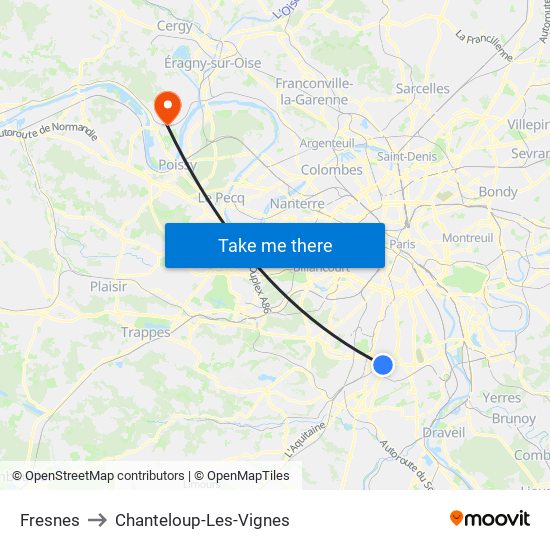 Fresnes to Chanteloup-Les-Vignes map