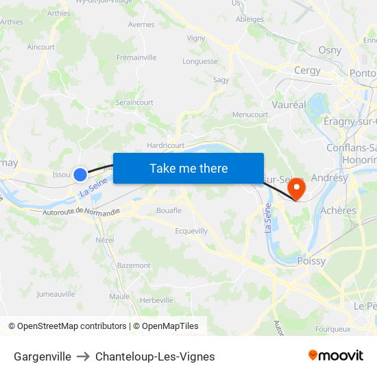 Gargenville to Chanteloup-Les-Vignes map