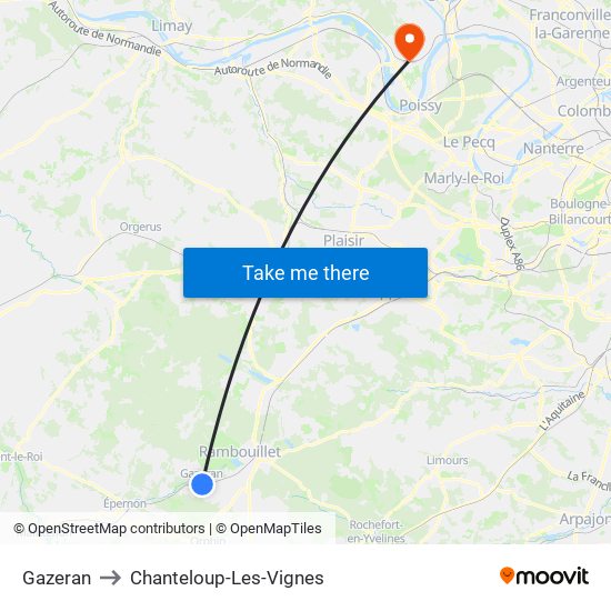 Gazeran to Chanteloup-Les-Vignes map