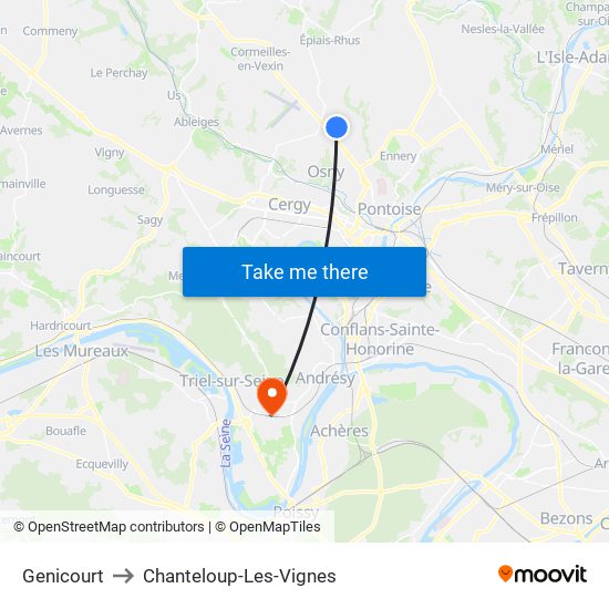 Genicourt to Chanteloup-Les-Vignes map
