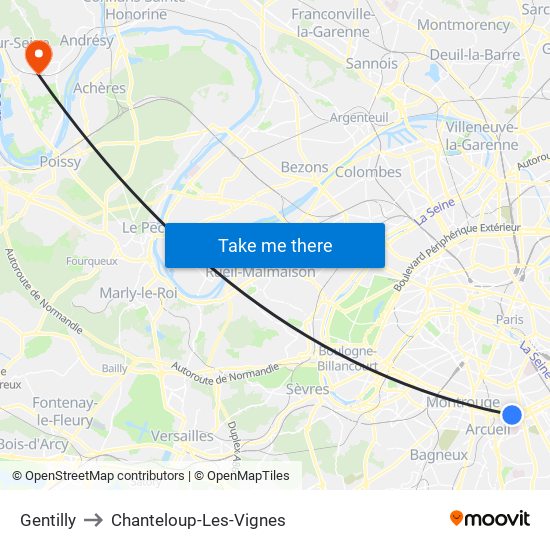 Gentilly to Chanteloup-Les-Vignes map