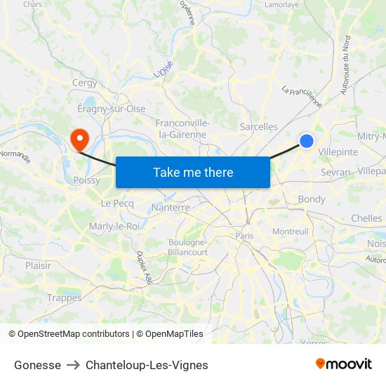 Gonesse to Chanteloup-Les-Vignes map