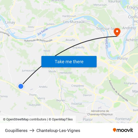 Goupillieres to Chanteloup-Les-Vignes map