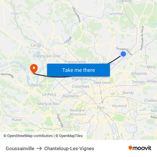 Goussainville to Chanteloup-Les-Vignes map