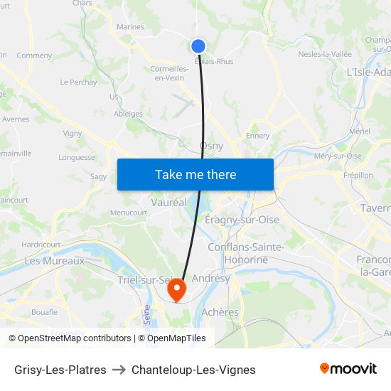 Grisy-Les-Platres to Chanteloup-Les-Vignes map