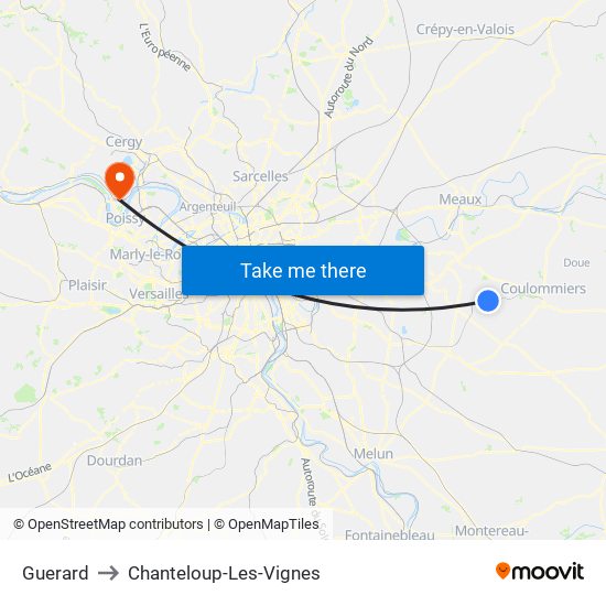 Guerard to Chanteloup-Les-Vignes map