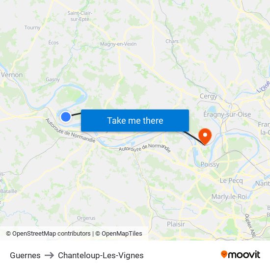 Guernes to Chanteloup-Les-Vignes map