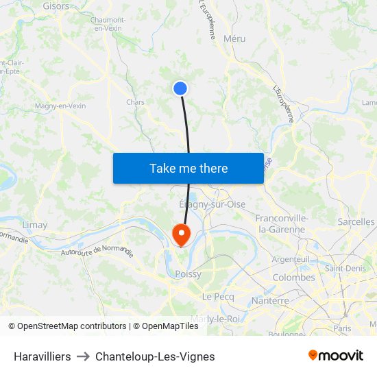 Haravilliers to Chanteloup-Les-Vignes map