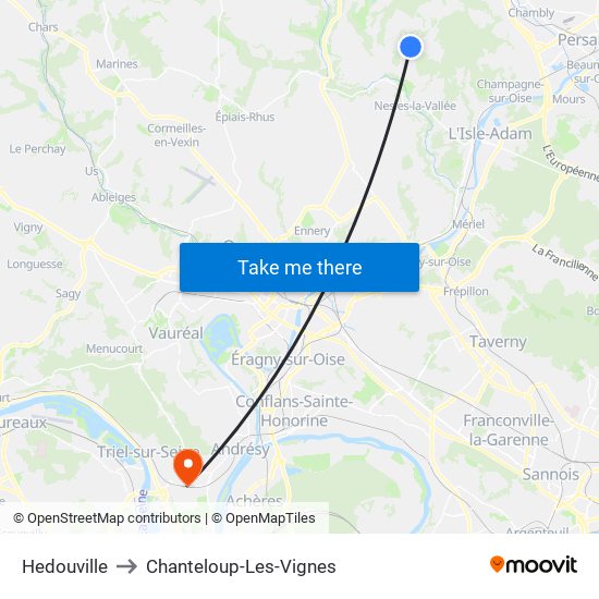 Hedouville to Chanteloup-Les-Vignes map