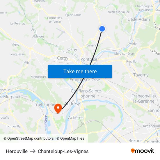Herouville to Chanteloup-Les-Vignes map