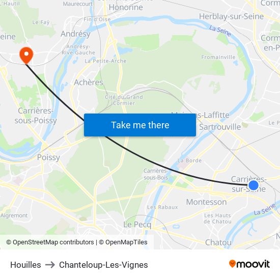 Houilles to Chanteloup-Les-Vignes map