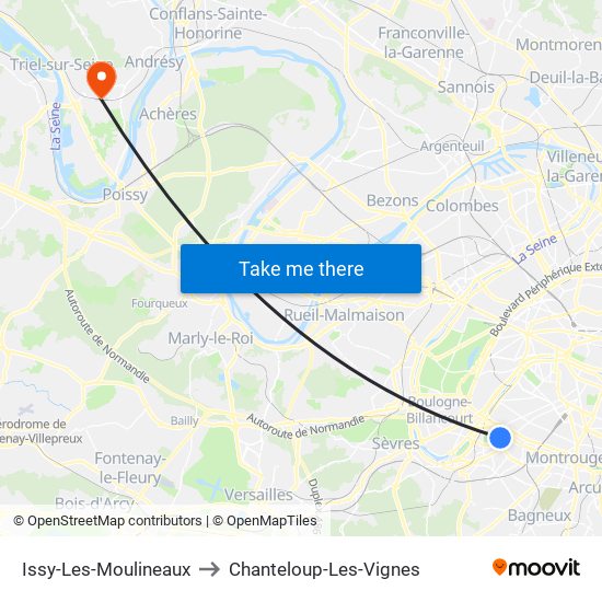 Issy-Les-Moulineaux to Chanteloup-Les-Vignes map