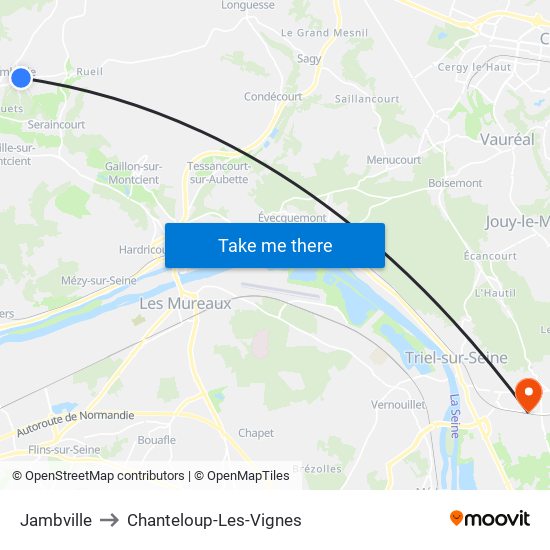 Jambville to Chanteloup-Les-Vignes map