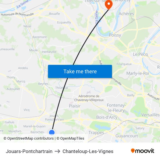 Jouars-Pontchartrain to Chanteloup-Les-Vignes map