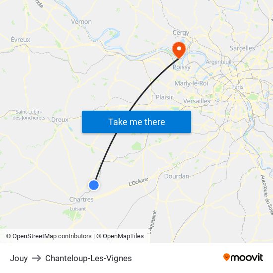 Jouy to Chanteloup-Les-Vignes map