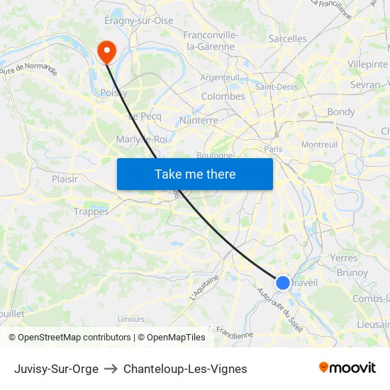 Juvisy-Sur-Orge to Chanteloup-Les-Vignes map