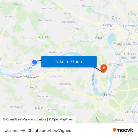 Juziers to Chanteloup-Les-Vignes map