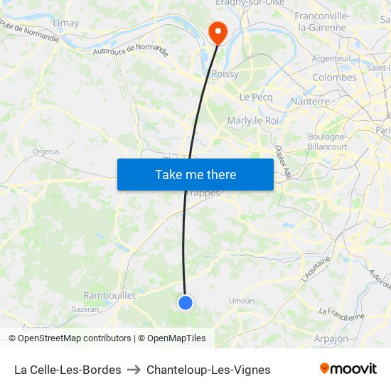 La Celle-Les-Bordes to Chanteloup-Les-Vignes map