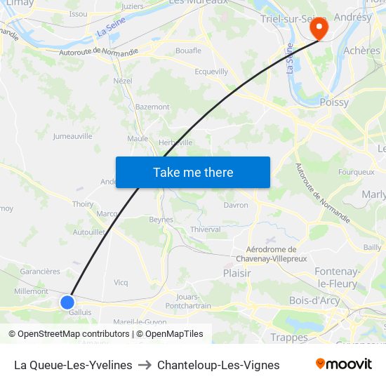 La Queue-Les-Yvelines to Chanteloup-Les-Vignes map