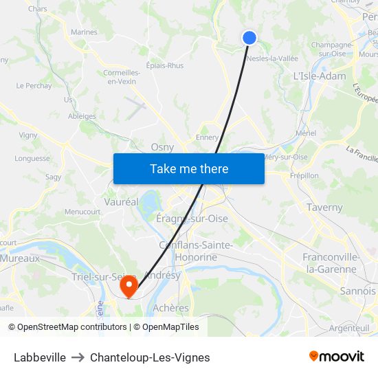 Labbeville to Chanteloup-Les-Vignes map