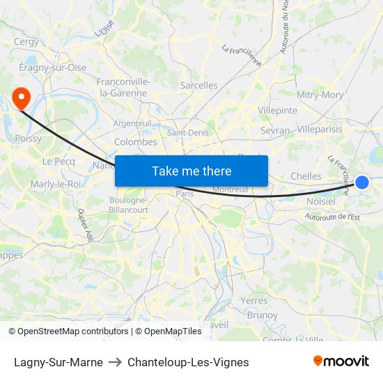 Lagny-Sur-Marne to Chanteloup-Les-Vignes map