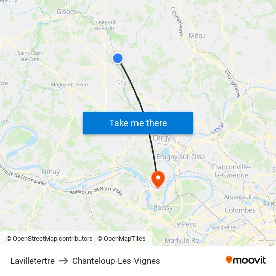 Lavilletertre to Chanteloup-Les-Vignes map