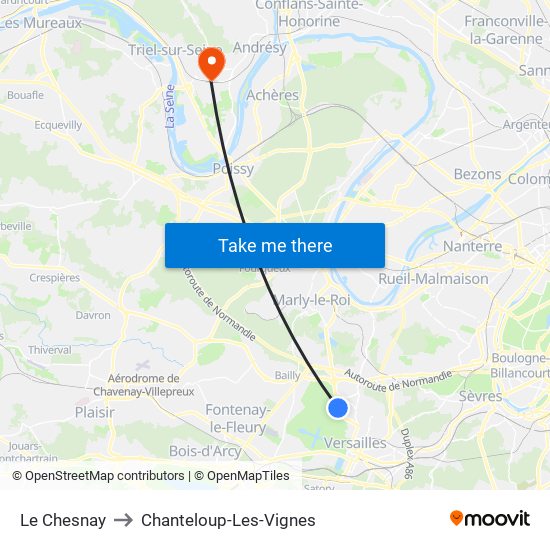 Le Chesnay to Chanteloup-Les-Vignes map