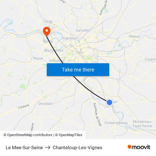 Le Mee-Sur-Seine to Chanteloup-Les-Vignes map