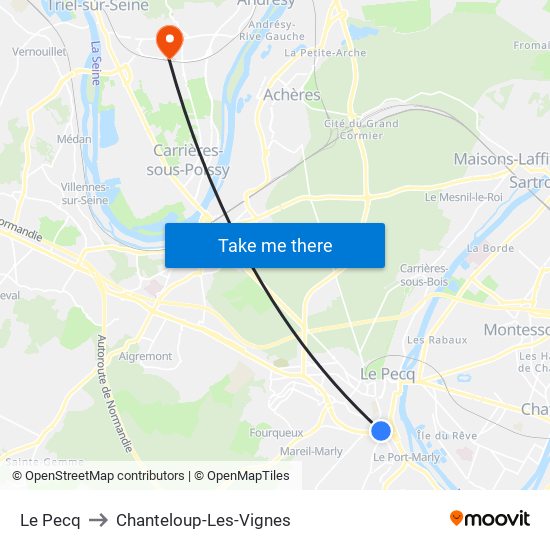 Le Pecq to Chanteloup-Les-Vignes map