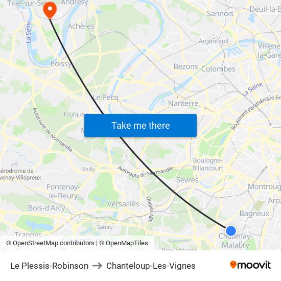 Le Plessis-Robinson to Chanteloup-Les-Vignes map