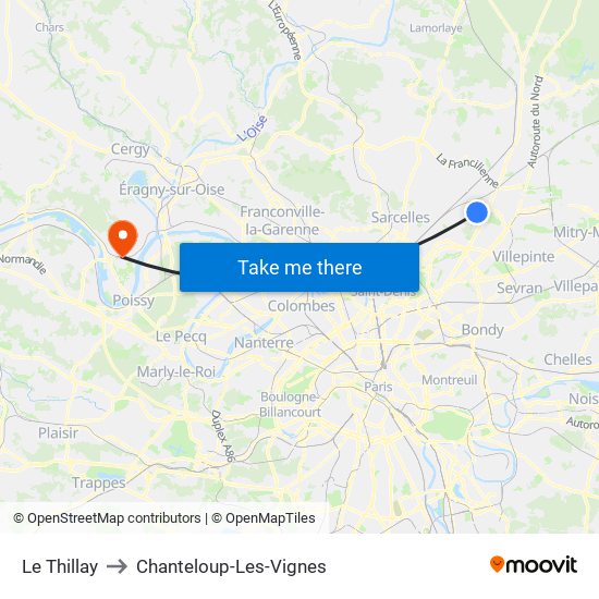 Le Thillay to Chanteloup-Les-Vignes map