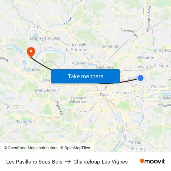 Les Pavillons-Sous-Bois to Chanteloup-Les-Vignes map
