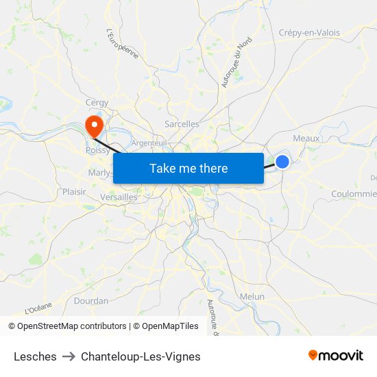 Lesches to Chanteloup-Les-Vignes map