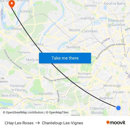 L'Hay-Les-Roses to Chanteloup-Les-Vignes map