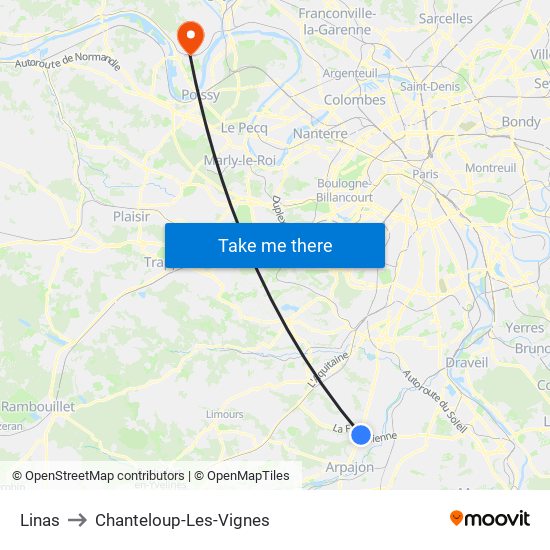 Linas to Chanteloup-Les-Vignes map
