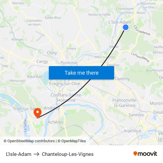 L'Isle-Adam to Chanteloup-Les-Vignes map