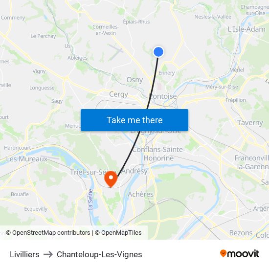 Livilliers to Chanteloup-Les-Vignes map