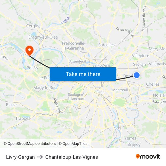 Livry-Gargan to Chanteloup-Les-Vignes map