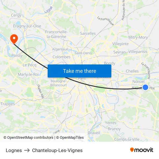 Lognes to Chanteloup-Les-Vignes map