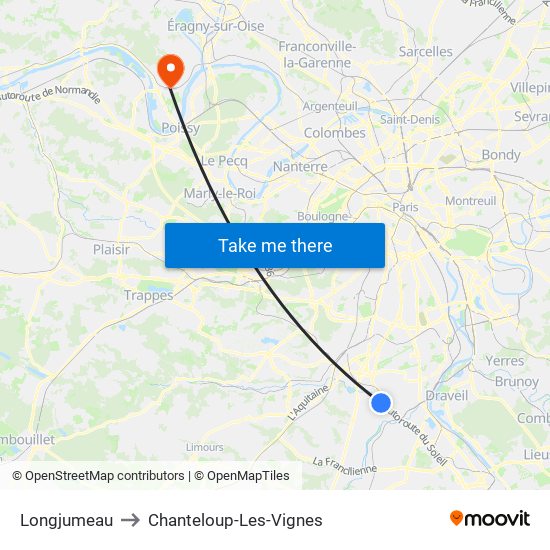 Longjumeau to Chanteloup-Les-Vignes map