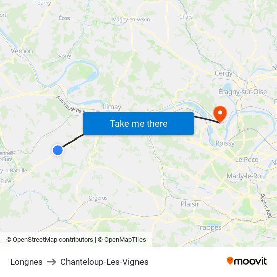 Longnes to Chanteloup-Les-Vignes map