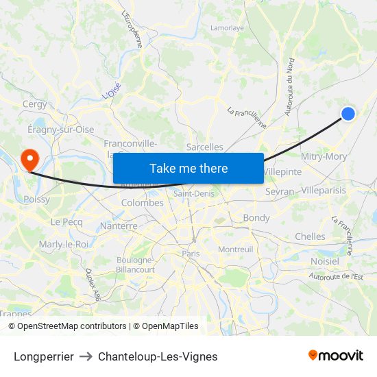 Longperrier to Chanteloup-Les-Vignes map