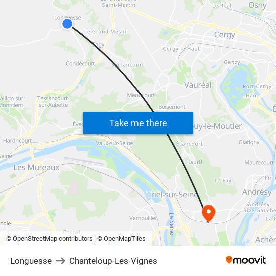 Longuesse to Chanteloup-Les-Vignes map