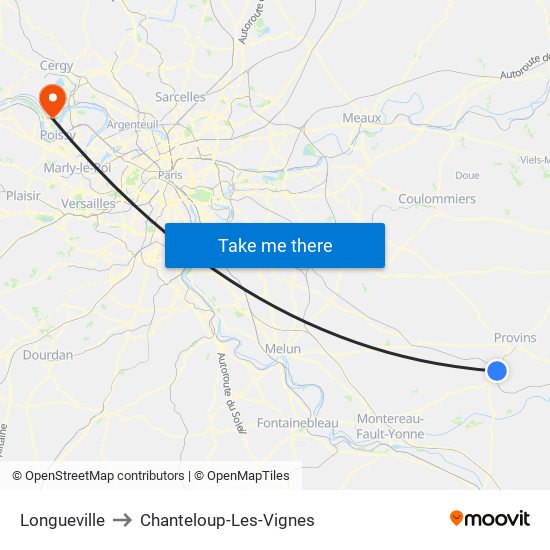 Longueville to Chanteloup-Les-Vignes map