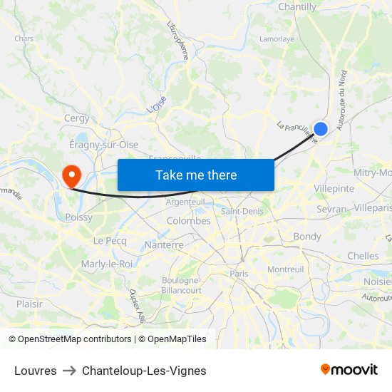 Louvres to Chanteloup-Les-Vignes map