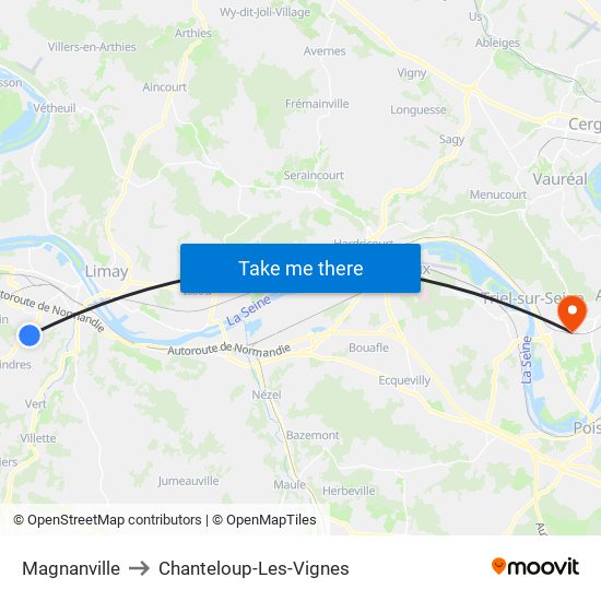 Magnanville to Chanteloup-Les-Vignes map