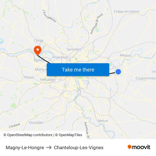 Magny-Le-Hongre to Chanteloup-Les-Vignes map