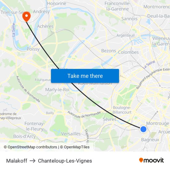 Malakoff to Chanteloup-Les-Vignes map