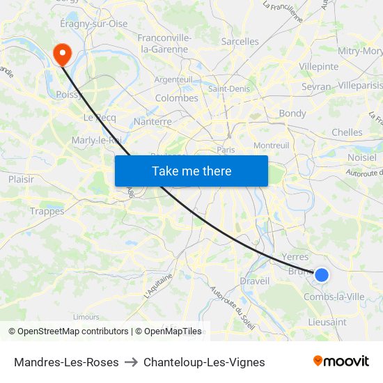 Mandres-Les-Roses to Chanteloup-Les-Vignes map