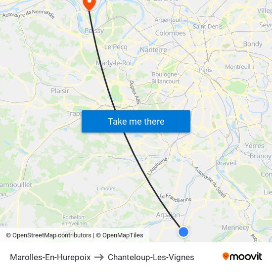 Marolles-En-Hurepoix to Chanteloup-Les-Vignes map